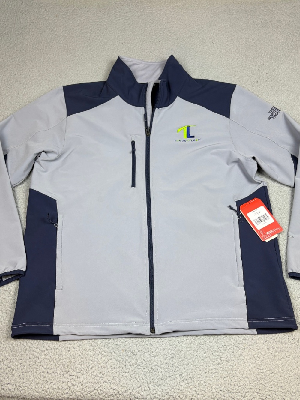 The North Face Jacket Men XL Blue Gray  Full Zip Windwall ThoughtLogic NWT Flaw